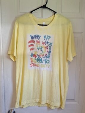 Bella Canvas Pale Yellow Adult Tee with Multicolor Graphic Size XL